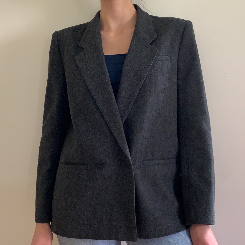Vintage Gray Wool Suit Jacket Blazer - Picture 2 of 10